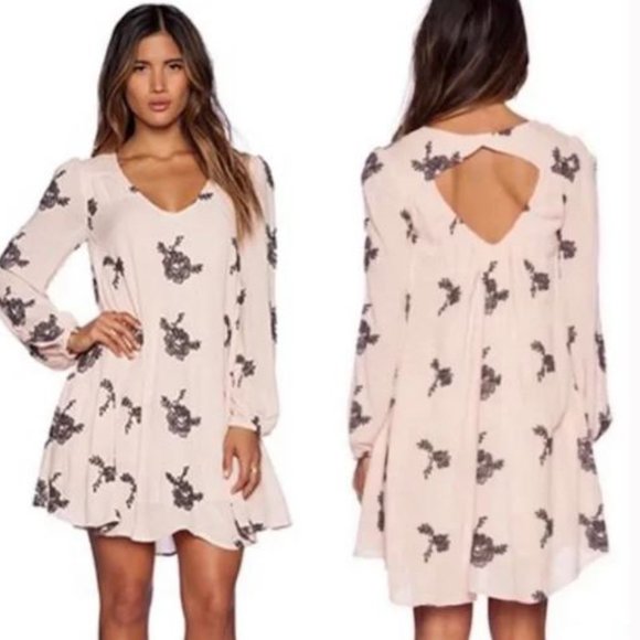 Free People Emma Austin Pink Blush Long Sleeve Flowy Mini Dress - Picture 1 of 10